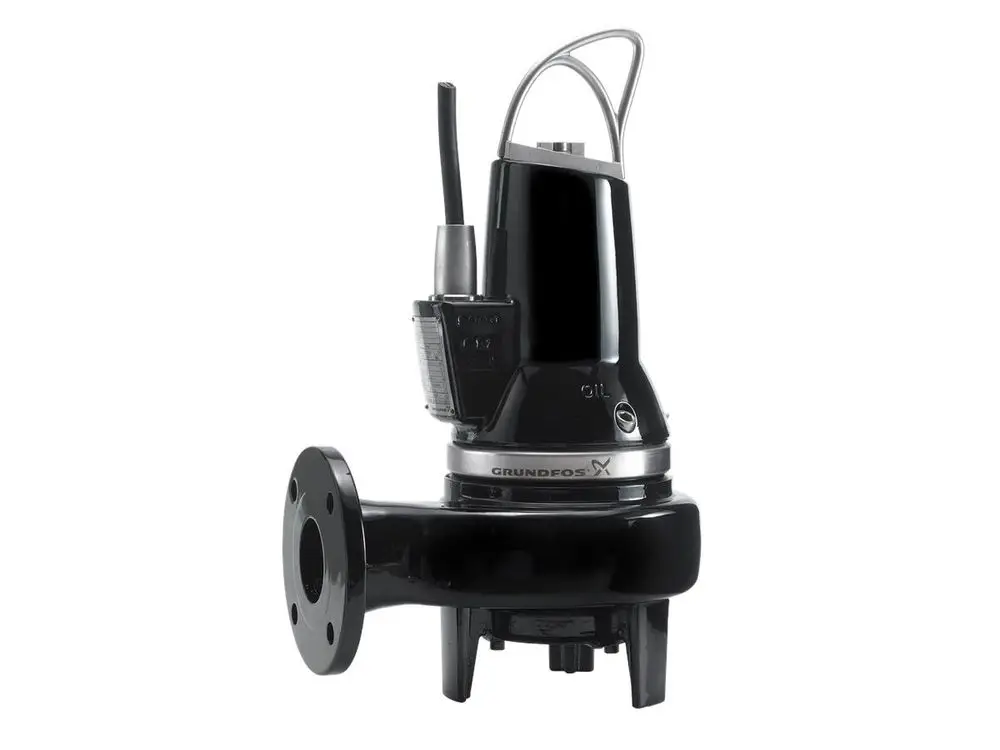Tauchmotorpumpe von Grundfos in Schwarz mit seitlicher Anschlussbuchse und elektrischen Leitungen, geeignet für den Einsatz in verschiedenen Pumpenanwendungen.