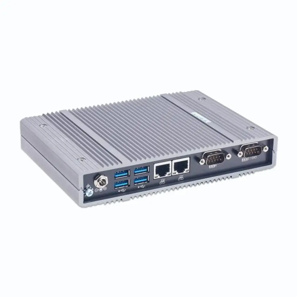 KEBA KC-M20 large LTE — kompakter Industrie-PC in Silber-Aluminium-Gehäuse mit Kühlrippen, 4× USB, 2× LAN, 2× RS232, Schrägansicht