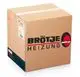Kartonverpackung mit dem Schriftzug "BRÖTJE HEIZUNG" in schwarz und rot, Aufkleber mit Versandinformationen und der Aufschrift "FRAGILE" auf einer Seite.