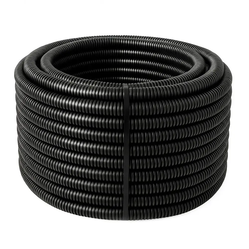 Ein 50-Meter-Schlitz-PE-Fugenschutzrohr aus Polyethylen auf einer Rolle.