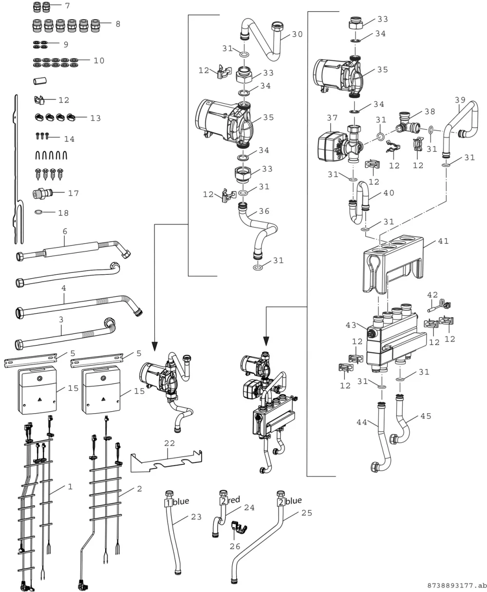 Anschluss-Set vertikal 2HK, hydr. Weiche
