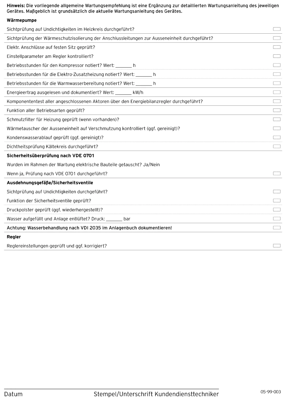 Wartungsempfehlung