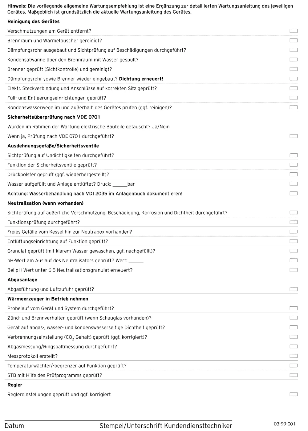 Wartungsempfehlung