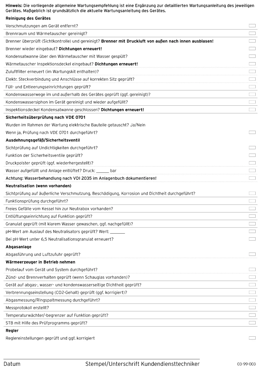 Wartungsempfehlung