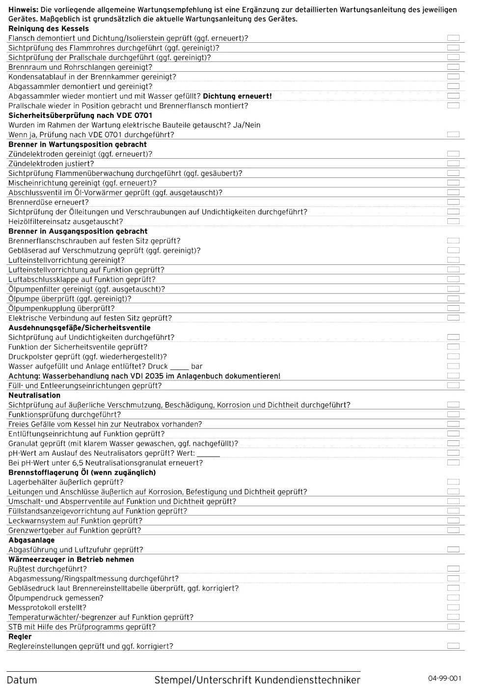 Wartungsempfehlung