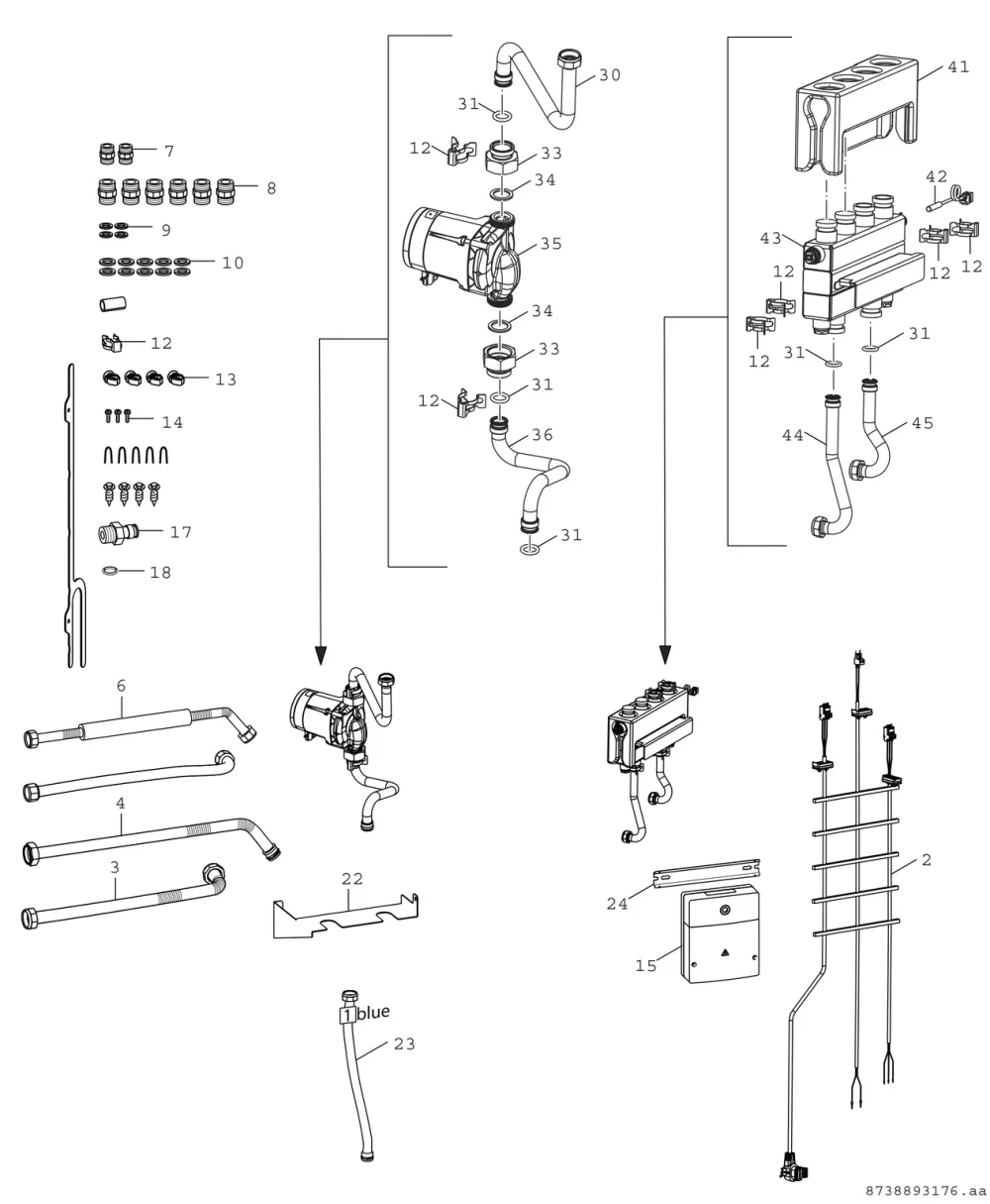 Anschluss-Set vertikal 1HK, hydr. Weiche