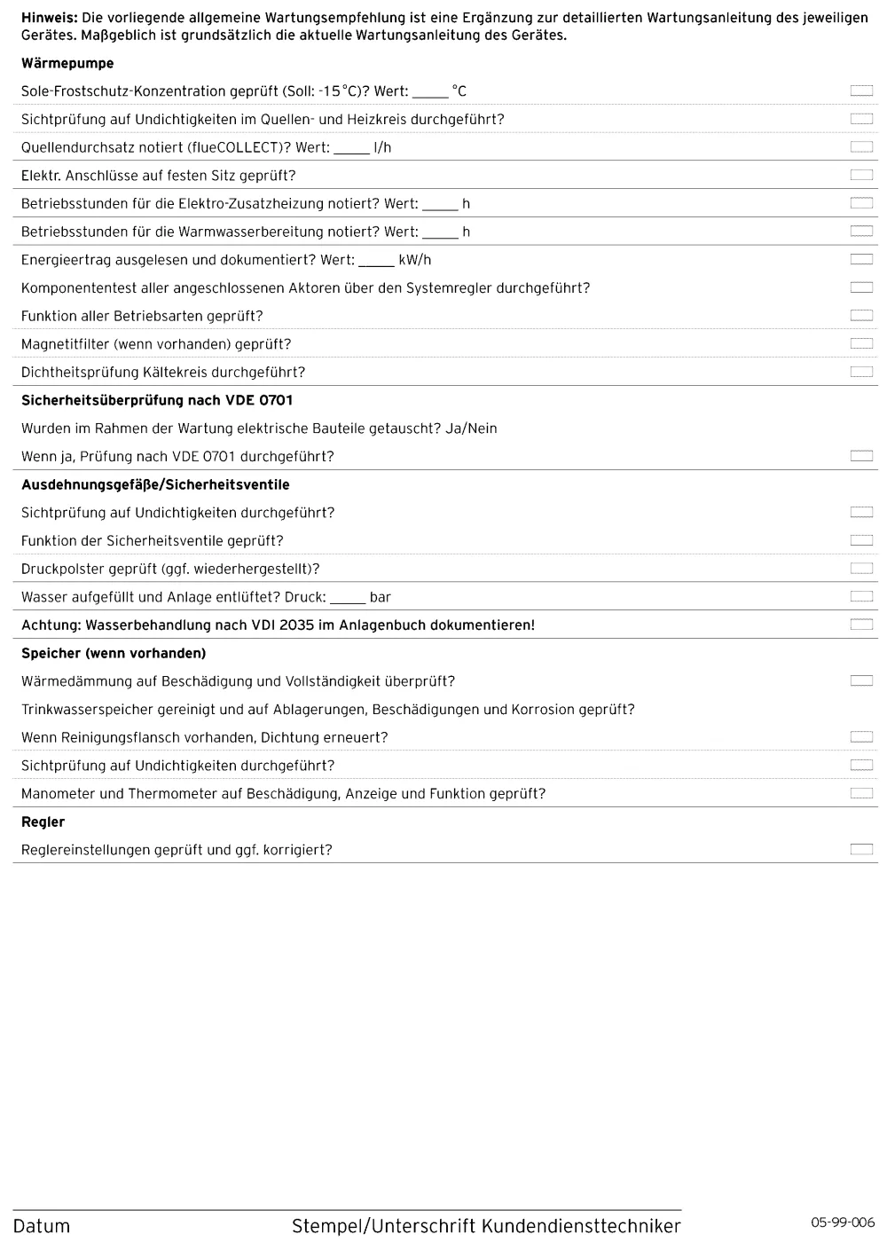 Wartungsempfehlung